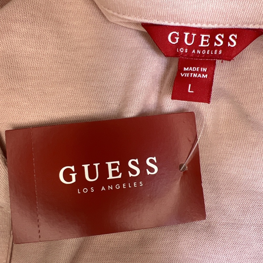 NWT Guess LA Skylar Top Women's L Blush Pink Modal Henley Roll Tab Sleeve Soft - Picture 6 of 16